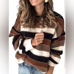 Striped Sweater in Brown, Black, and Cream